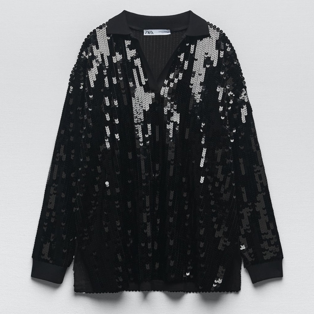 Sequin Knit Polo Top